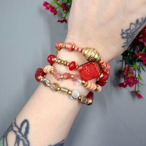 Vintage Multi Strand Crystal and Shell Beaded Bracelet